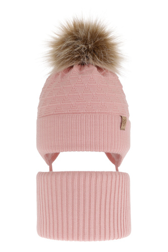 Flicka vinter set: mössa och halsduk, rosa, med pompom, Egeria