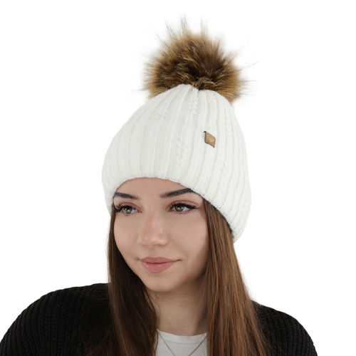 Dam vintermössa, bruna, med pompom, Savona