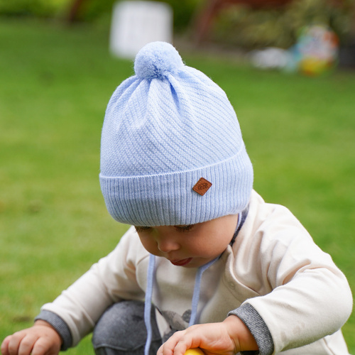 Pojke höst/vår mössa, blå, med knytband, Halmin