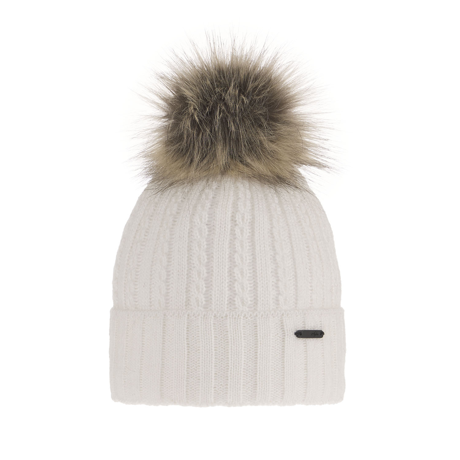 Dam vintermössa, vit, med pompom, Karizma
