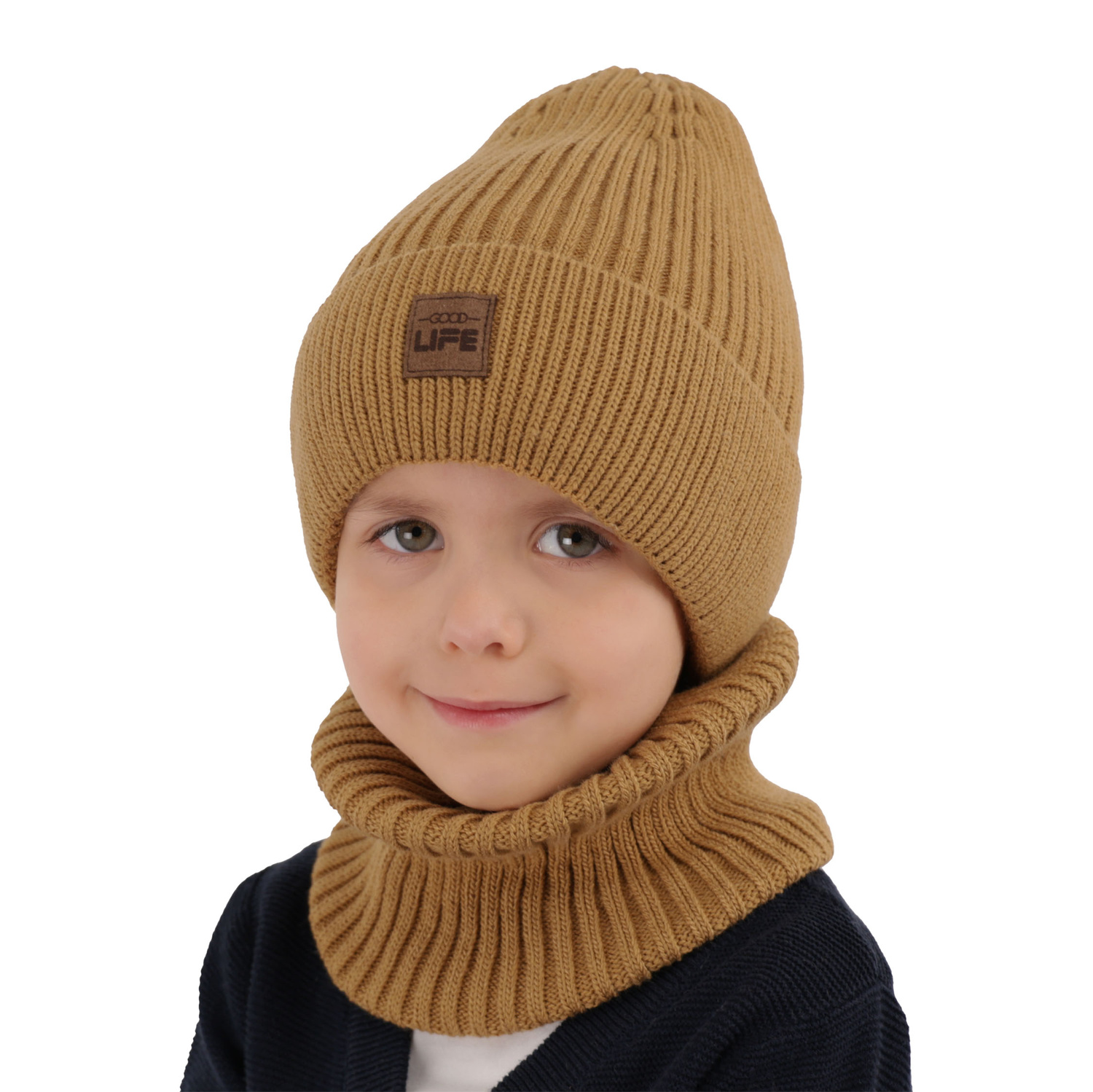 Pojke vinter set: mössa och tubhalsduk, beige, Basilio