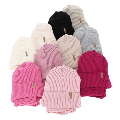 Flicka vinter set (mössa och tubhalsduk) fodrad med bomull, beige, med merinull, Odette