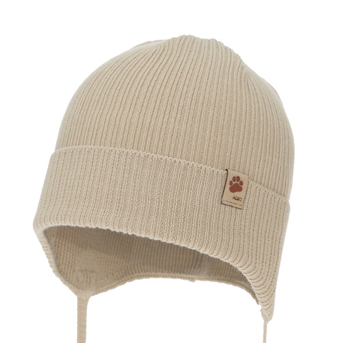 Pojke höst/vår mössa, beige, med knytband, 100% bomull, Elmar