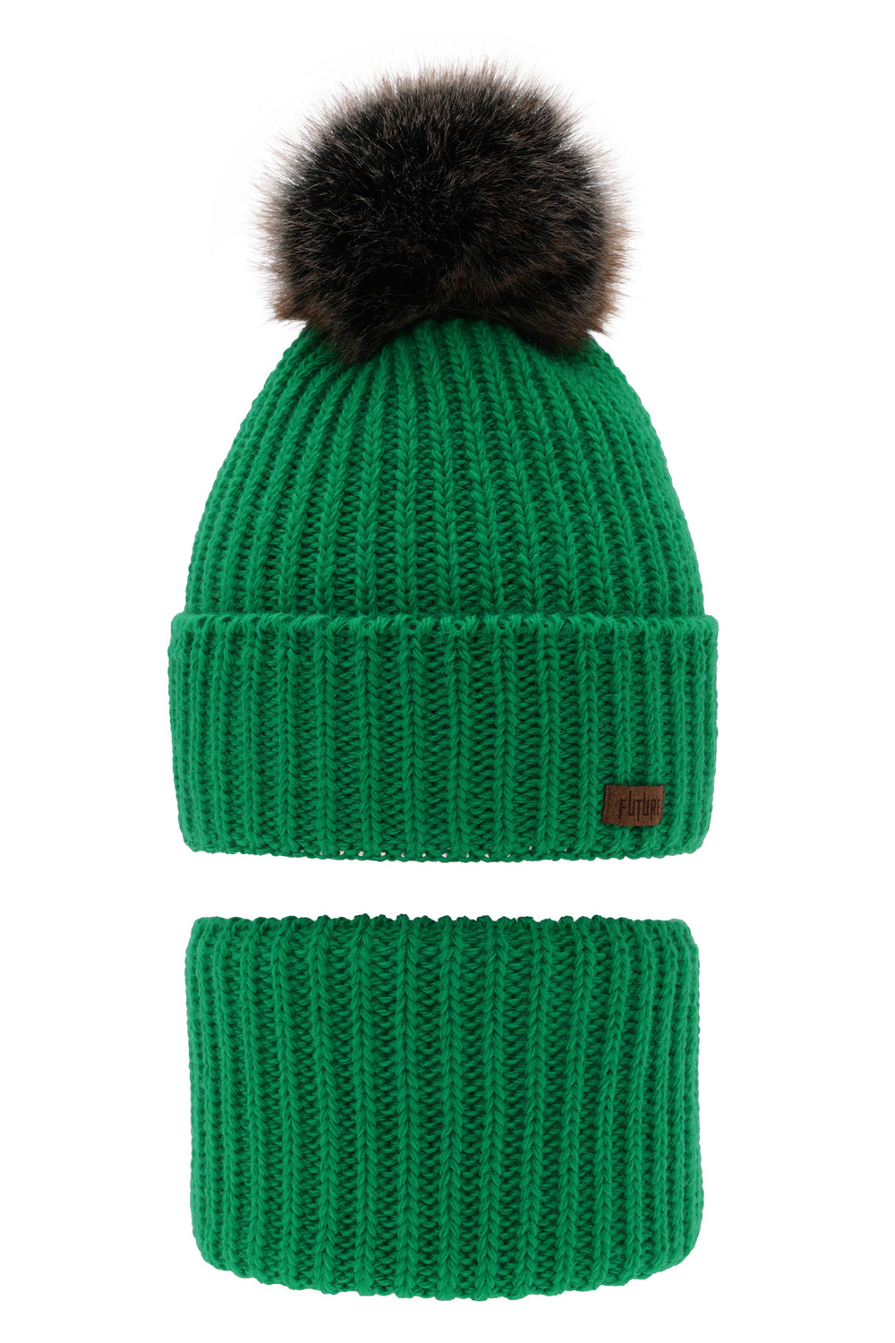 Pojke vinter set: mössa och tubhalsduk, grön, med pompom, Wonder