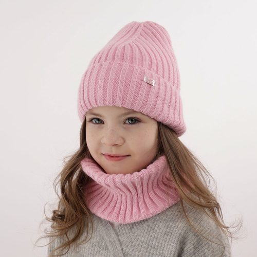 Flicka vinter set: mössa och tubhalsduk, rosa, Valentine