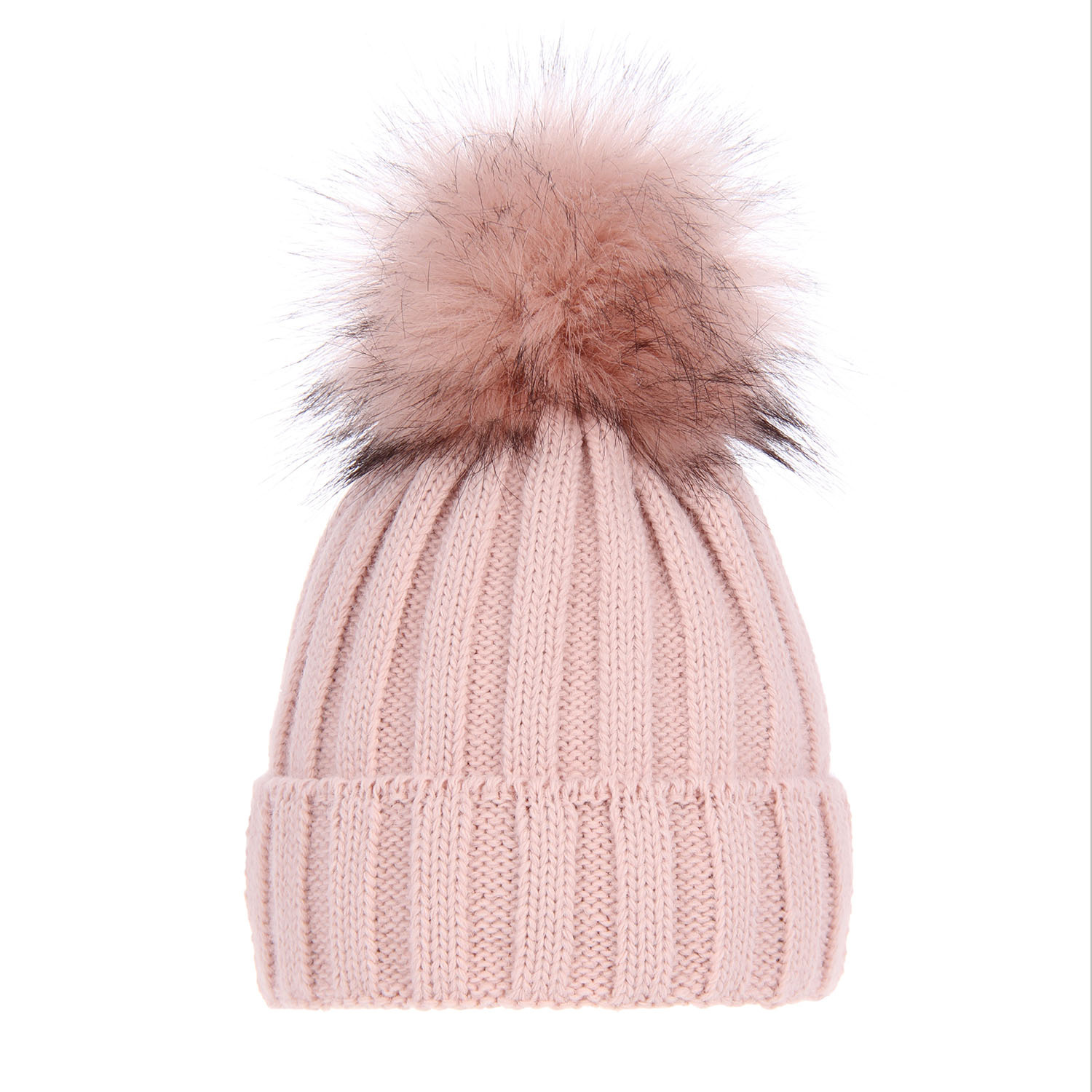 Dam vintermössa, rosa, med pompom, Mokka