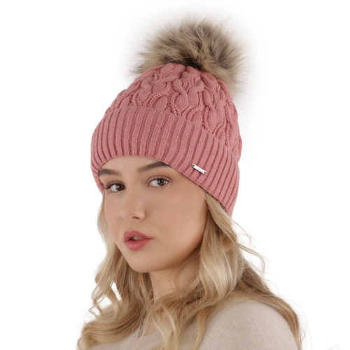 Dam vintermössa, rosa, med pompom, Deva