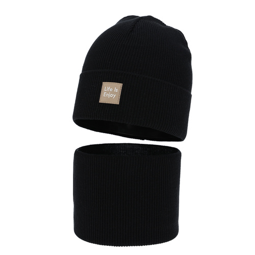 Flicka höst/vår set: mössa och tubhalsduk, svart, med bomull, Zola