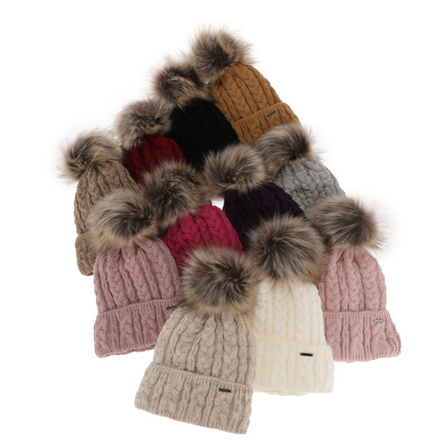 Dam vintermössa, wrzosowa, med pompom, Omega