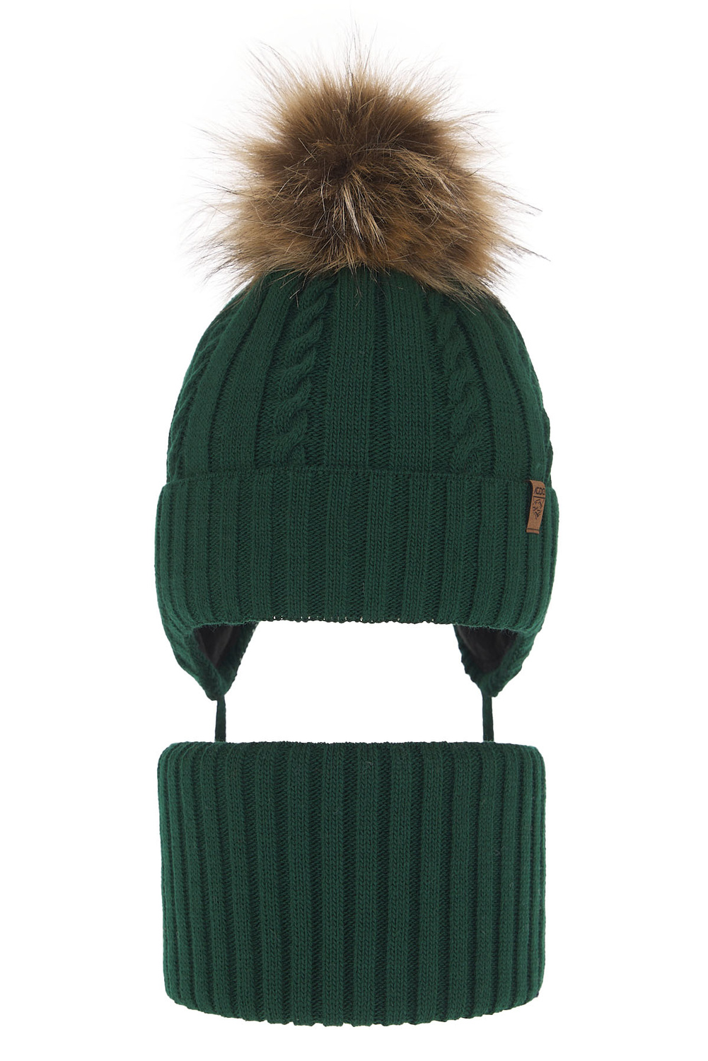 Pojke vinter set: mössa och tubhalsduk, grön, med pompom, Peter