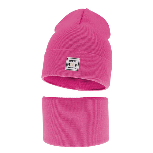 Flicka höst/vår set: mössa och tubhalsduk, rosa, med bomull, Mersila