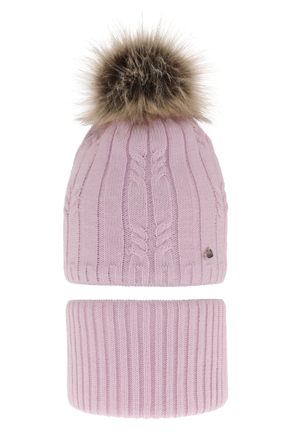 Flicka vinter set: mössa och tubhalsduk, lila, med pompom, Amaltea