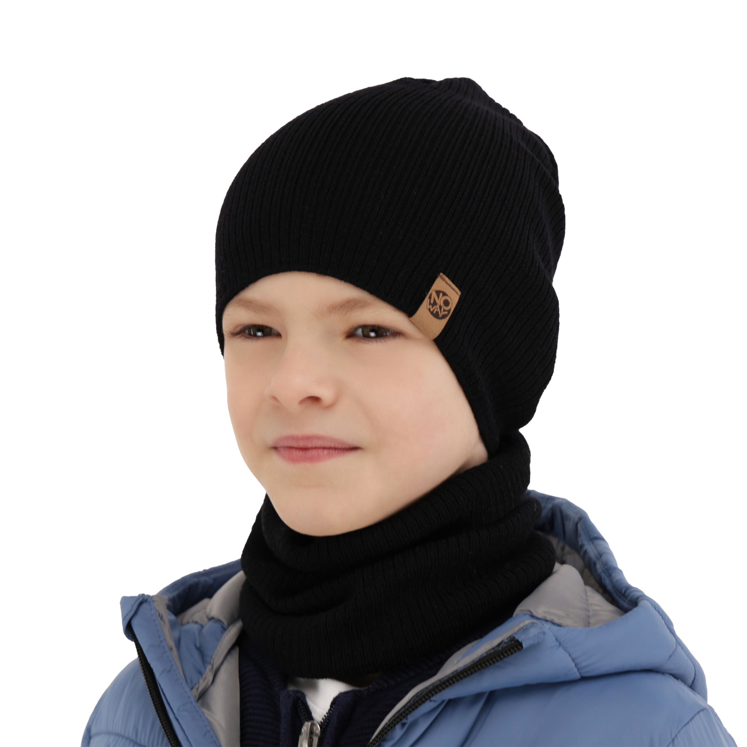 Pojke höst/vår set: mössa och halsduk, szmaragdowy, 100% Merino Ull, Richi