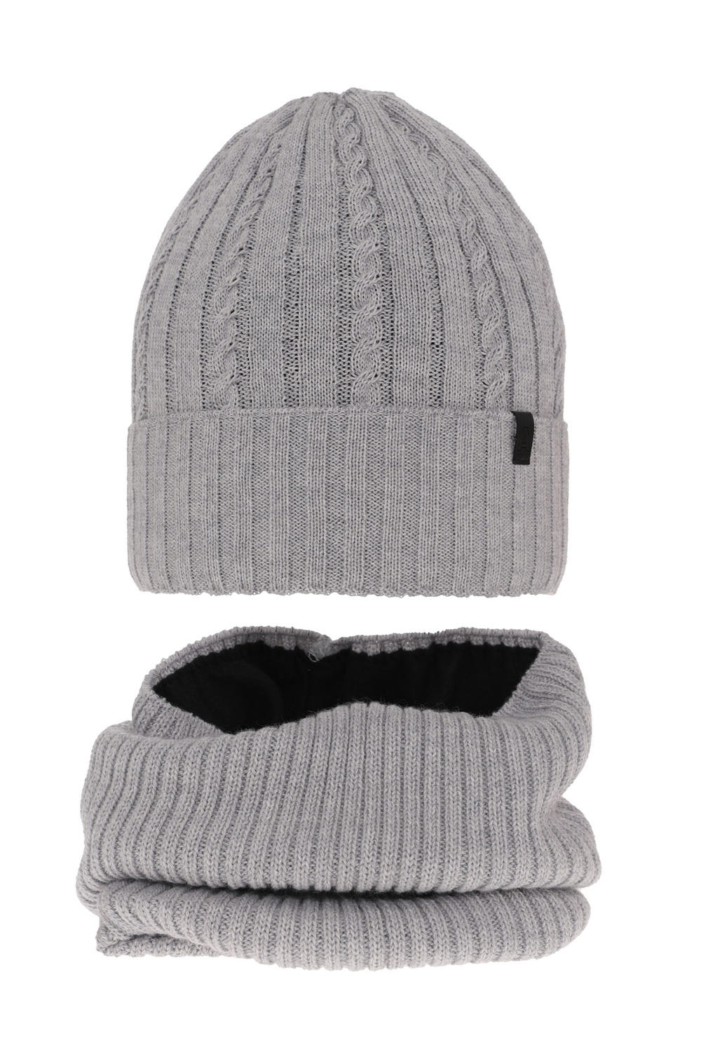 Pojke vinter set: mössa och tubhalsduk, grå, med merinull, fodrad med fleece, Kairo