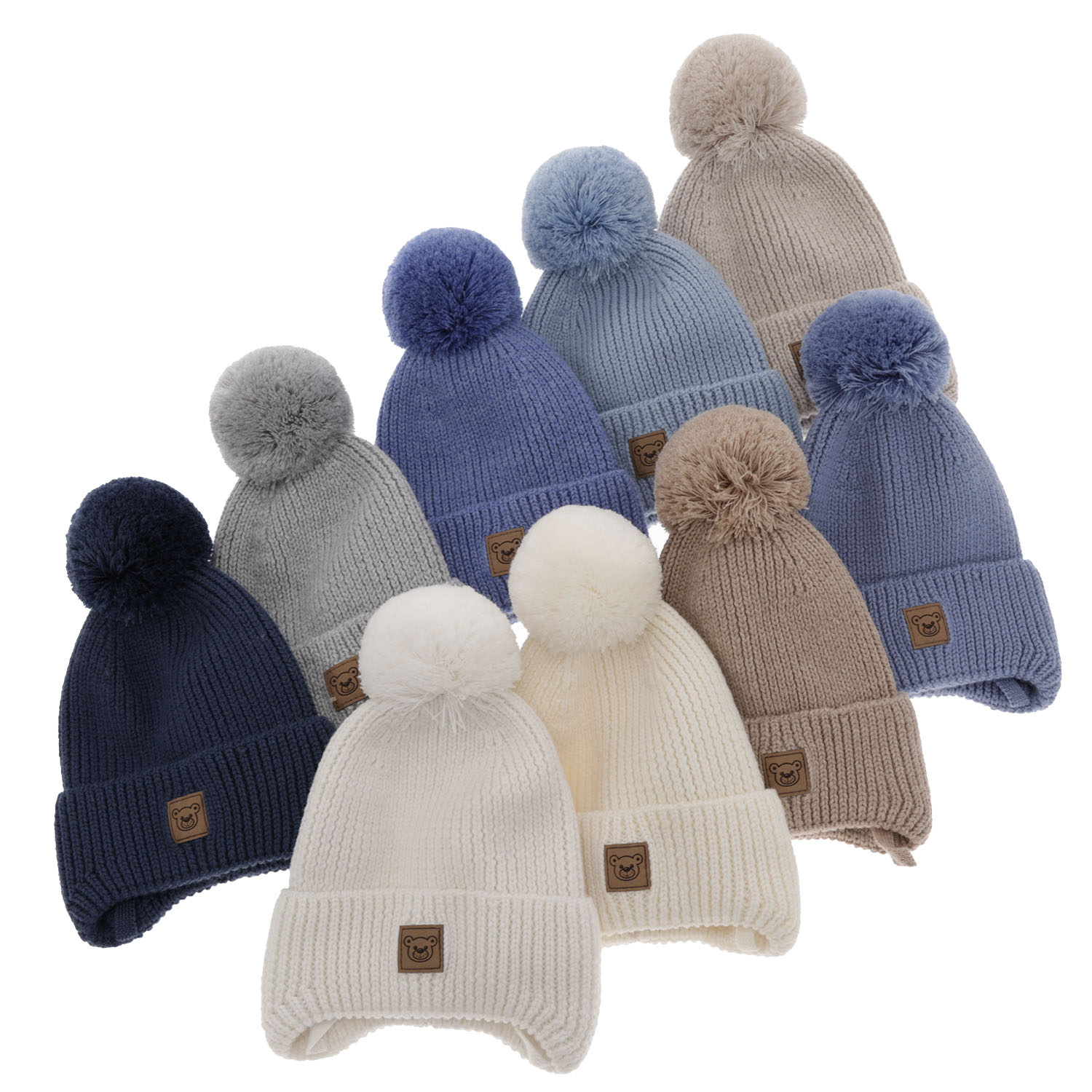 Pojke vintermössa, beige, med knytband, 100% Merino Ull, Tofik