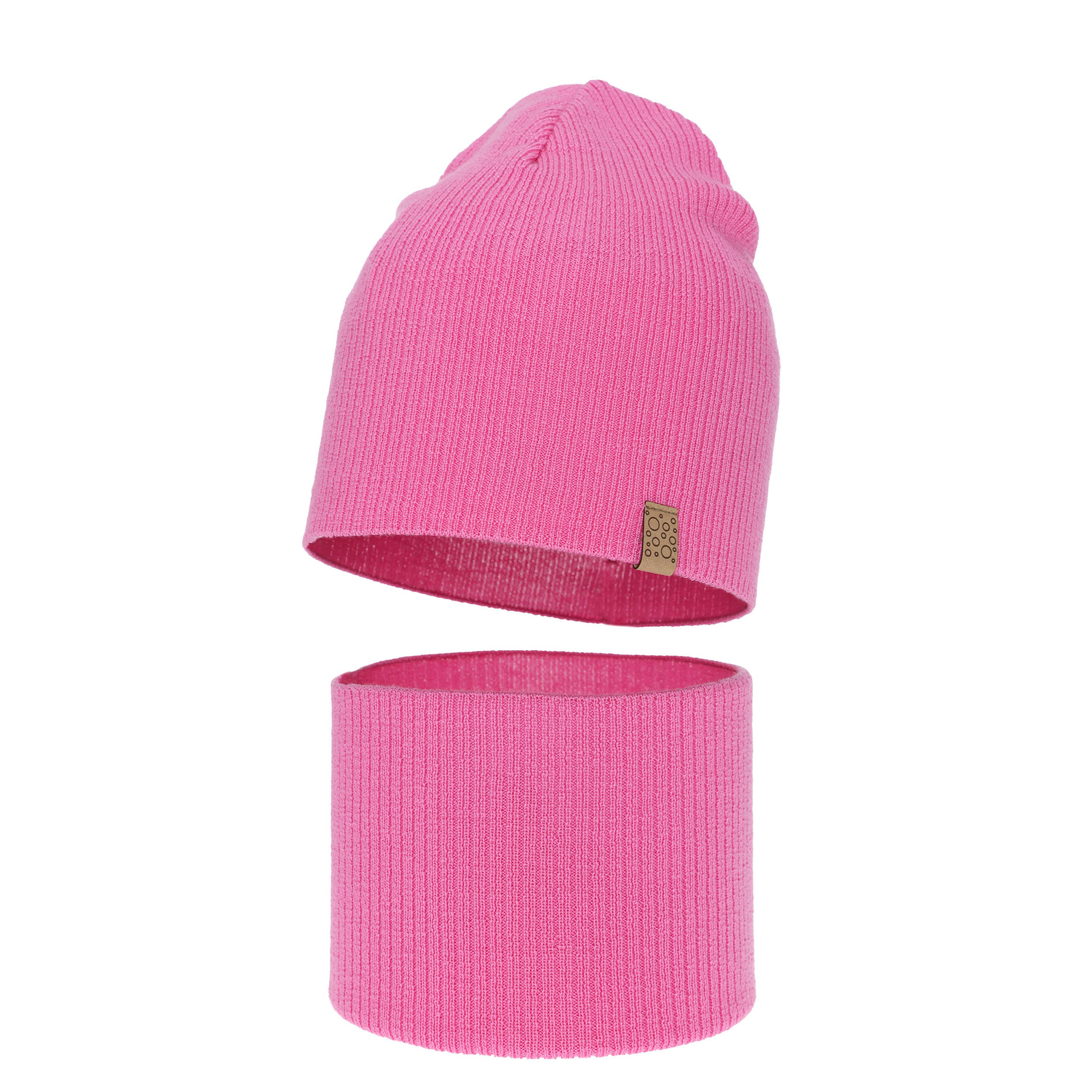 Flicka höst/vår set: mössa och tubhalsduk, rosa, 100% Merino Ull, Ricona