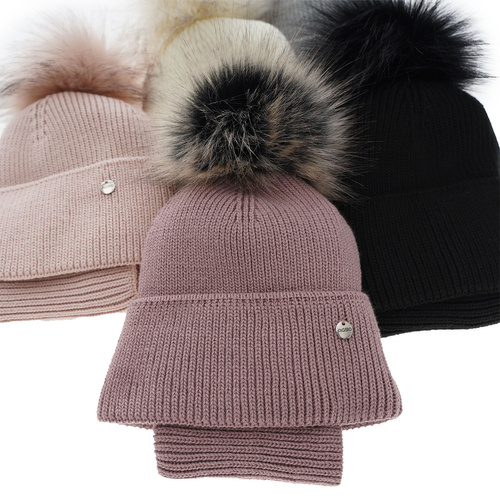 Flicka vinter set: mössa och tubhalsduk, lila, med pompom, Reneta
