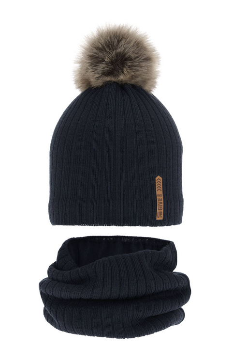 Pojke vinter set: mössa och tubhalsduk, blå, med pompom, Kalen