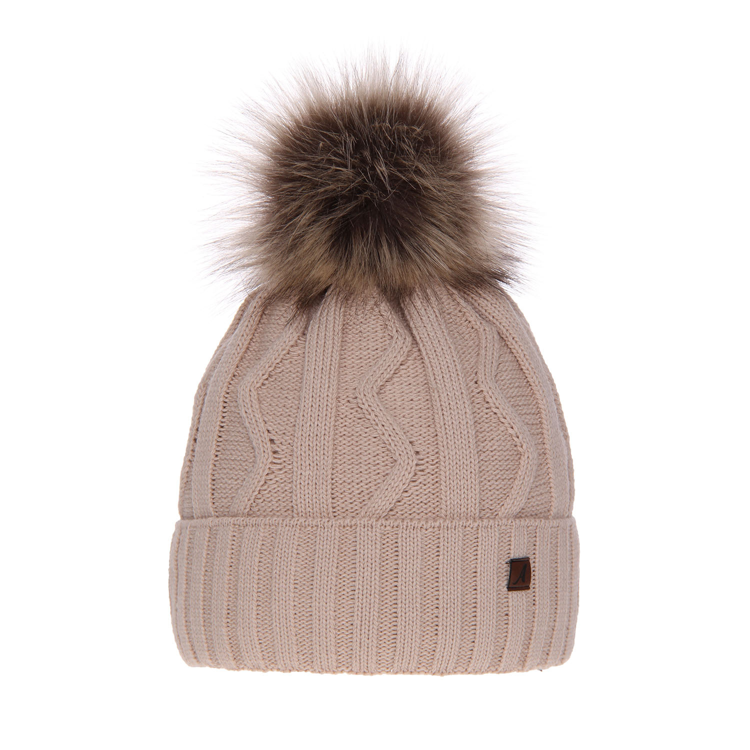 Dam vintermössa, beige, med pompom, Renika