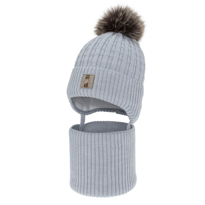 Pojke vinter set: mössa och tubhalsduk, blå, med pompom, Fiamanto
