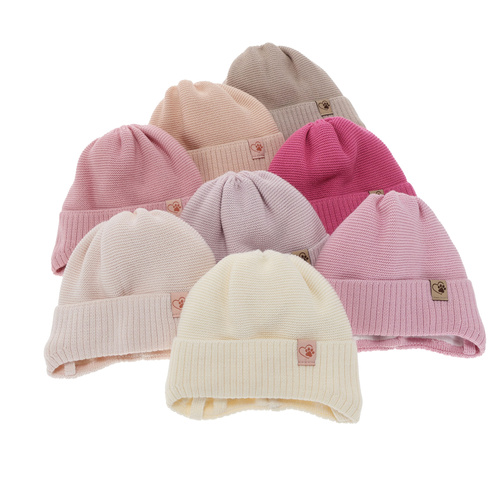 Flicka vintermössa, rosa klar, med knytband, med merinull, Dari