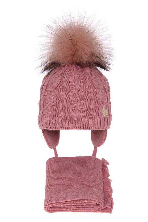 Flicka vinter set: mössa och halsduk, rosa, med pompom, Morena