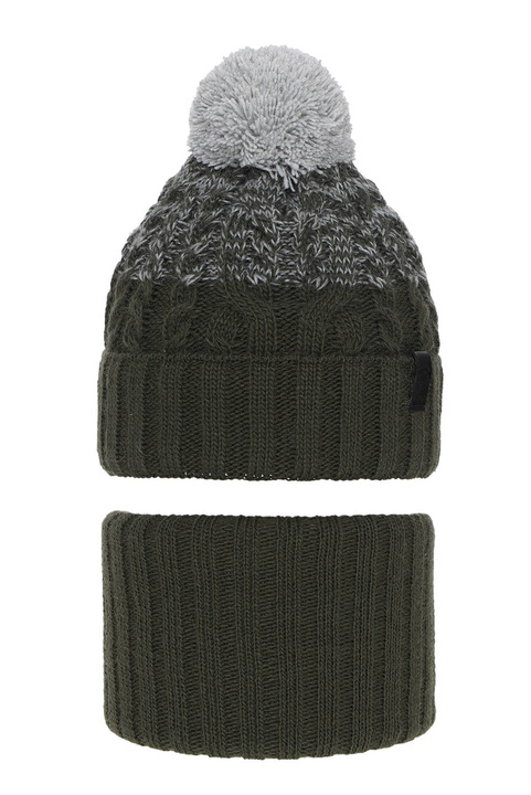 Pojke vinter set: mössa och halsduk, khaki, med pompom, Travis