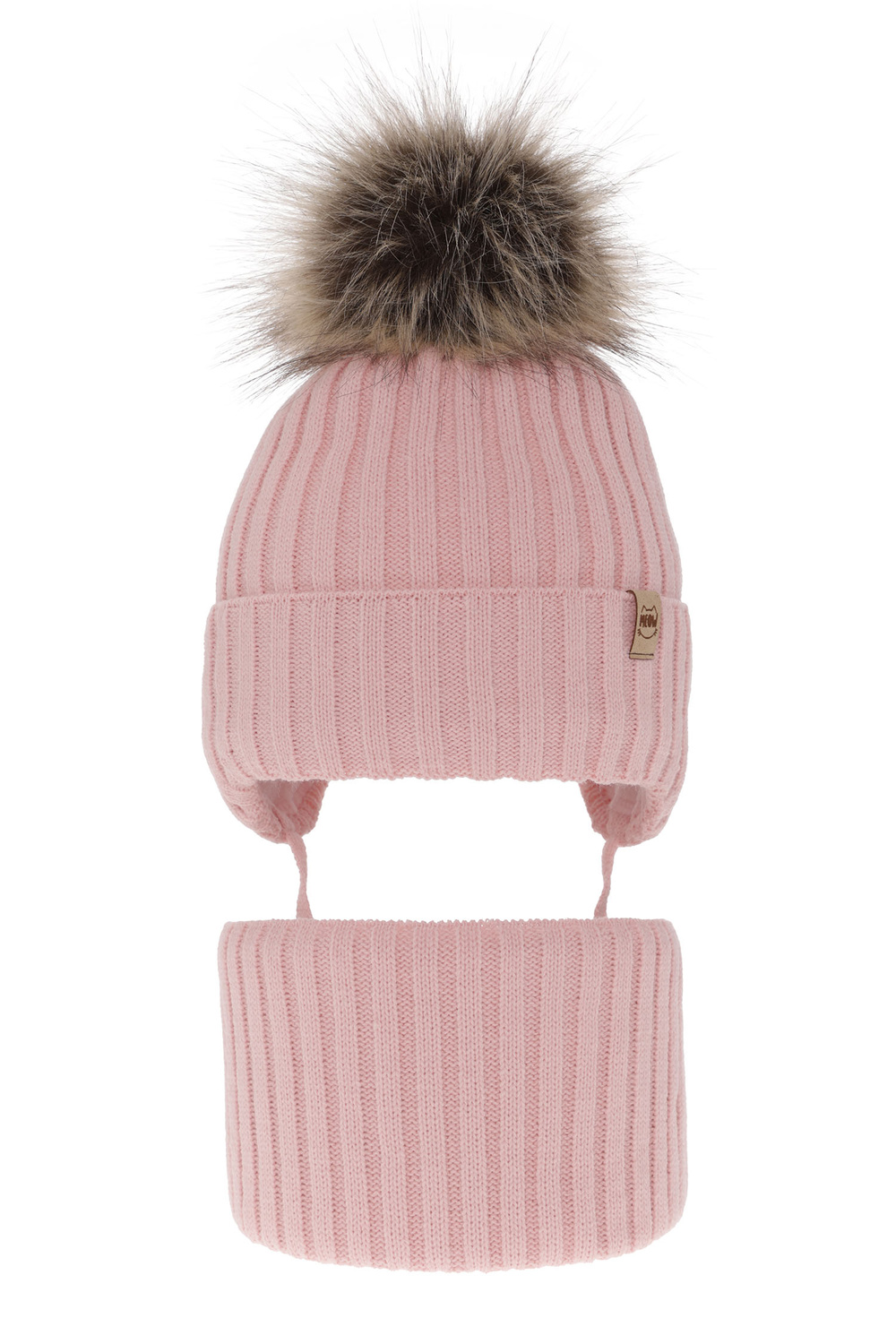 Flicka vinter set: mössa och halsduk, rosa, med pompom, wiązany, Louisa