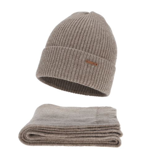 Dam vinter set: mössa och halsduk, mörkbeige, med merinull, Seala