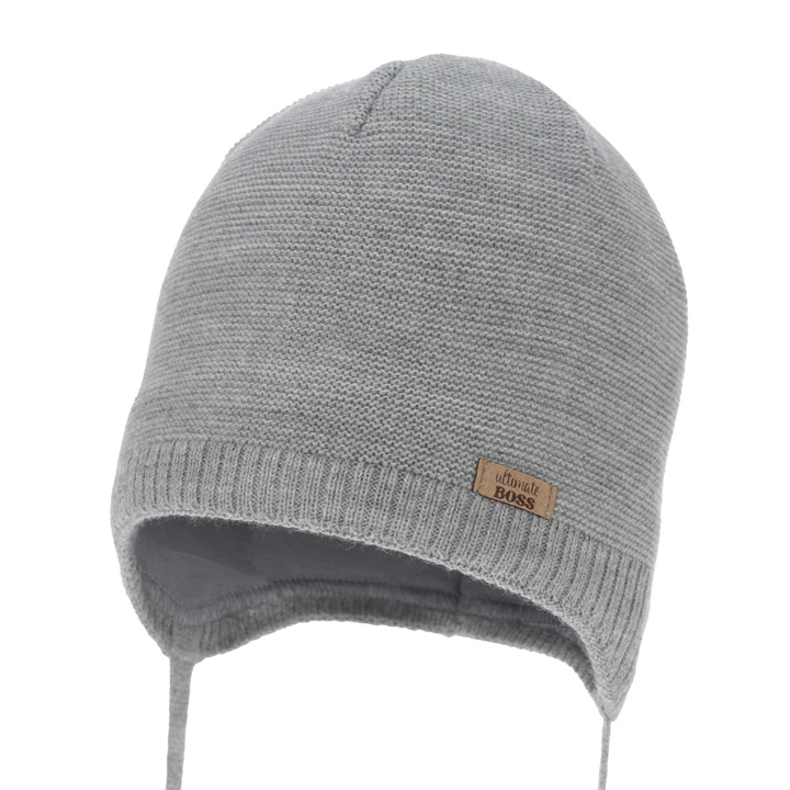 Pojke höst/vår mössa, grå, med knytband, Valdis