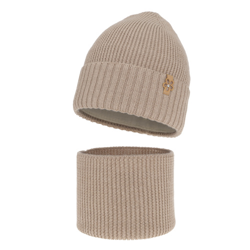 Flicka vinter set: mössa och tubhalsduk, beige, 100% Merino Ull, Nelita