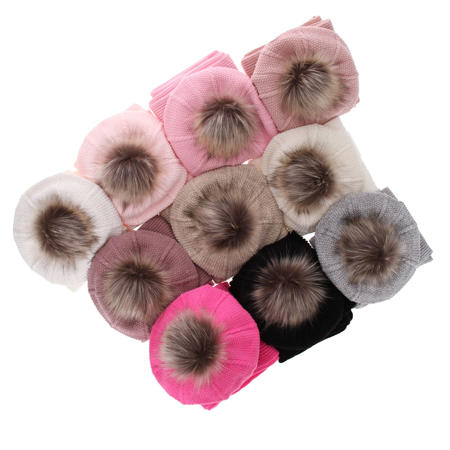 Flicka vinter set: mössa och halsduk, grå, med pompom, Elif