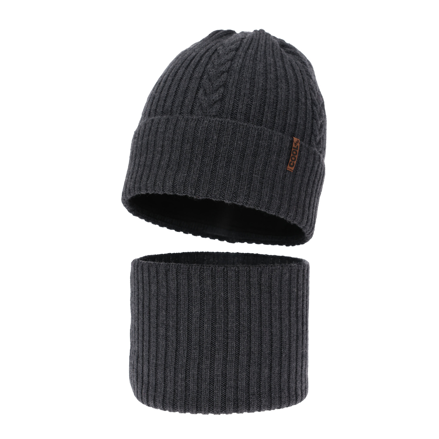 Pojke vinter set: mössa och halsduk, mörkgrå, 100% Merino Ull, Wilson