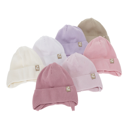 Flicka höst/vår mössa, vit, med knytband, 100% bomull, Lunara