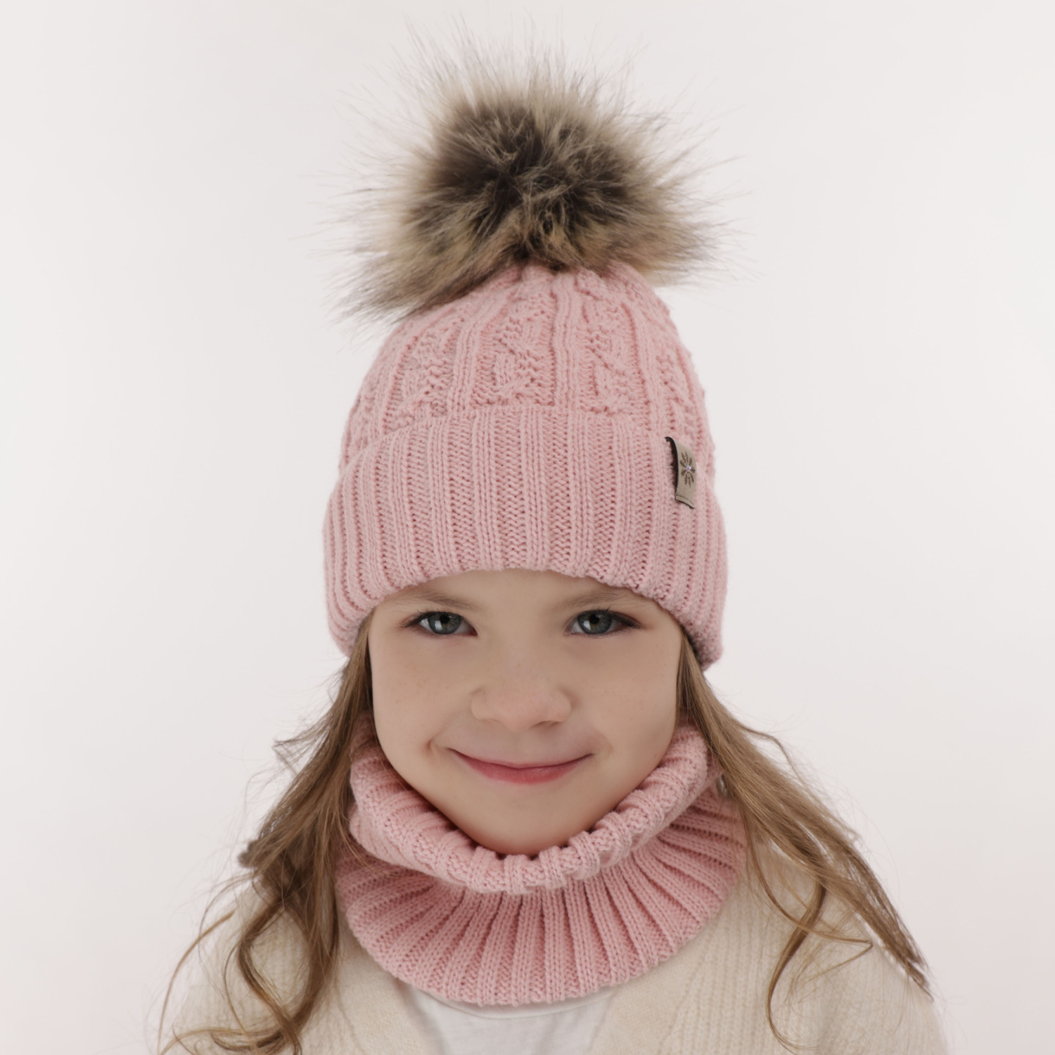 Flicka vinter set: mössa och halsduk, svart, med pompom, Pretoria