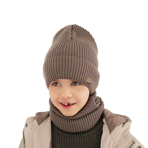 Pojke höst/vår set: mössa och tubhalsduk, grå, 100% merino ull, Intro