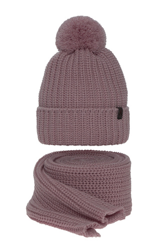 Dam vinter set: mössa och halsduk, wrzosowy, med pompom, Lupita