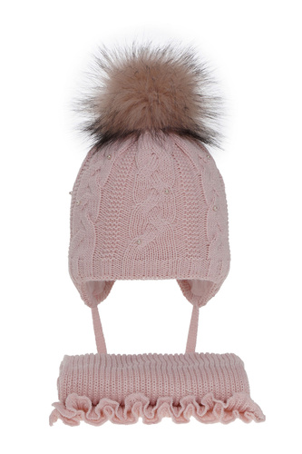 Flicka vinter set: mössa och halsduk, rosa, med pompom, Mirella