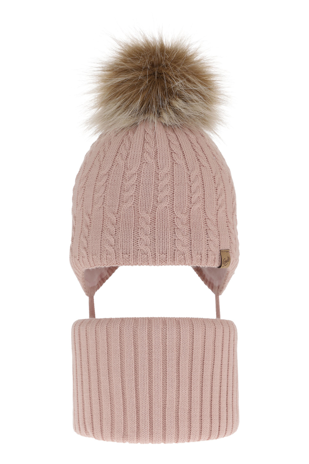 Flicka vinter set: mössa och halsduk, rosa, med pompom, Loreley