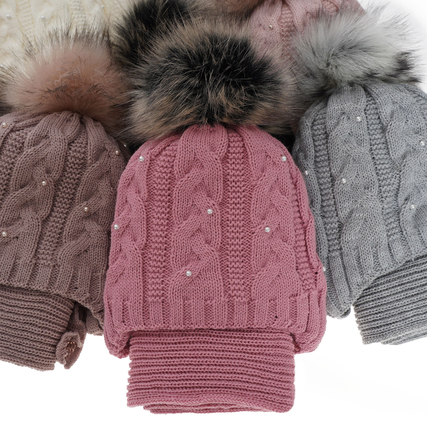Flicka vinter set: mössa och halsduk, vit, med pompom, Mirella