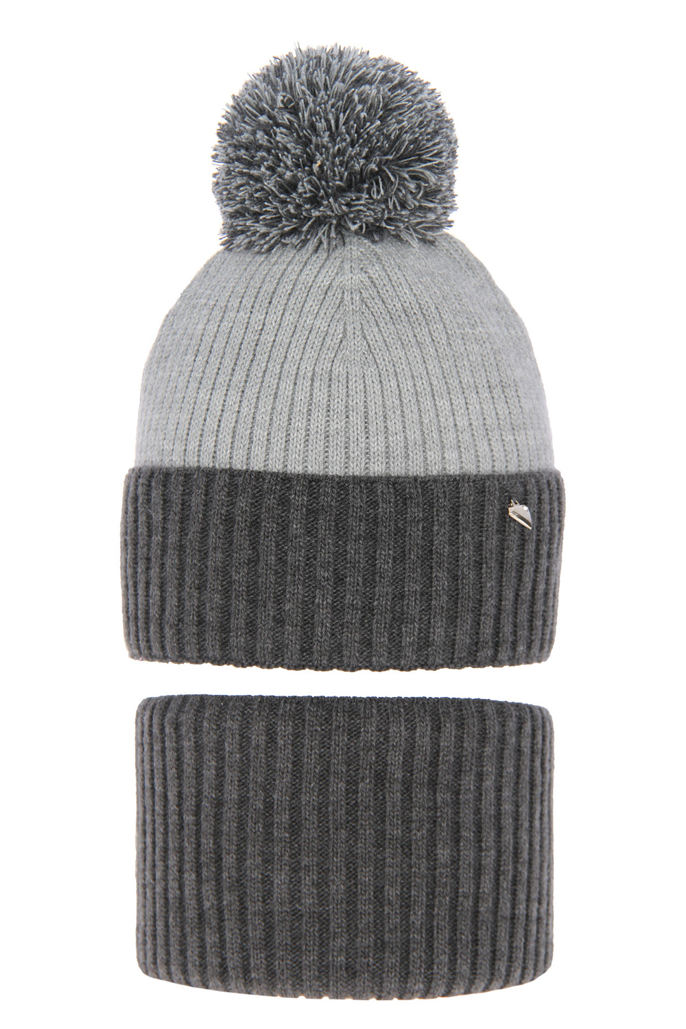 Flicka vinter set: mössa och halsduk, grå, med pompom, Kolumbina