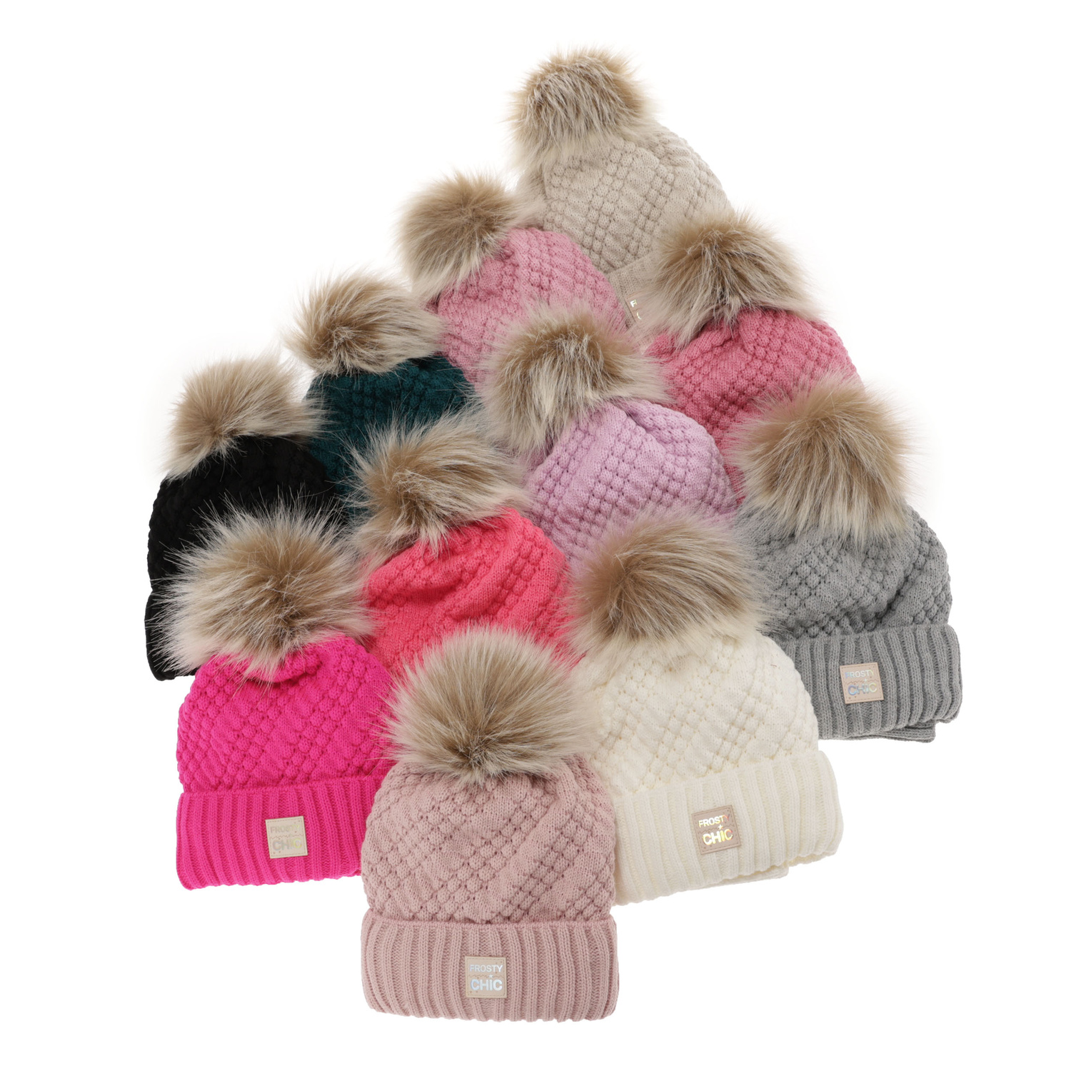 Flicka vinter set: mössa och tubhalsduk, beige, med pompom, Alena