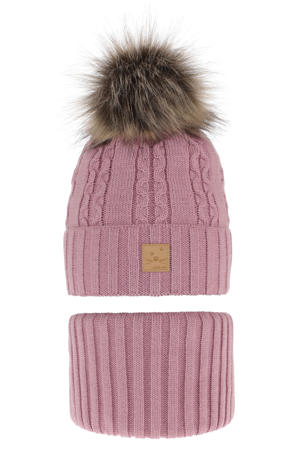 Flicka vinter set: mössa och tubhalsduk, lila, med pompom, Alexia