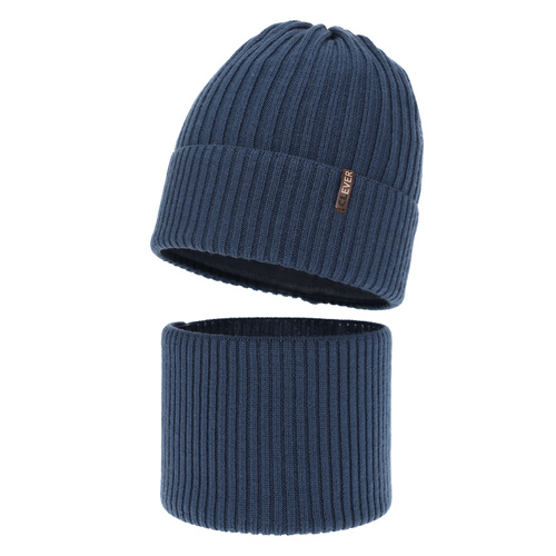 Pojke vinter set: mössa och tubhalsduk, blå mörk, 100% Merino Ull, Gizmo