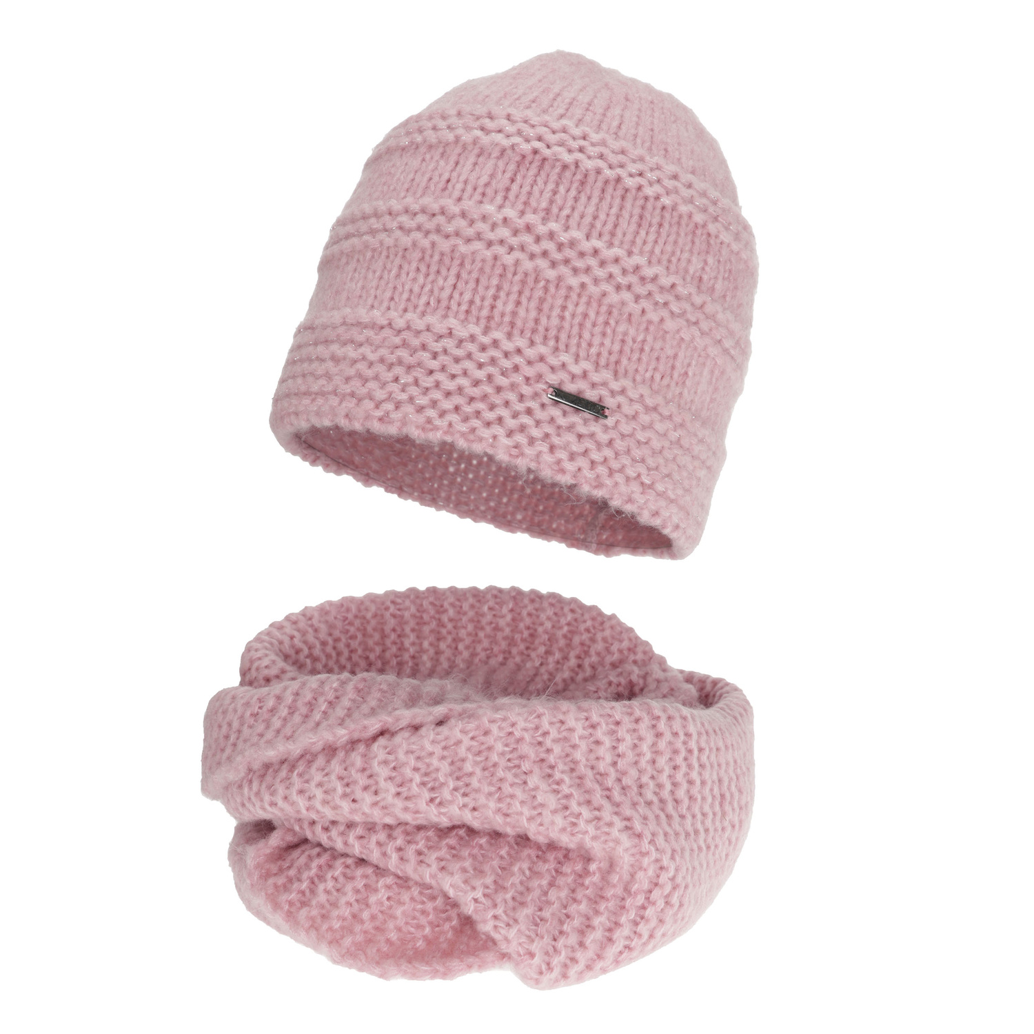 Dam vinter set: mössa och tubhalsduk, rosa, med merinull, Driva