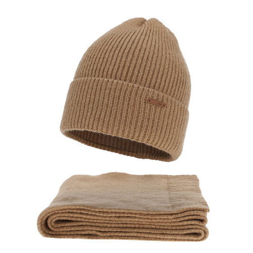 Dam vinter set (mössa och halsduk), kamel, med merinull, Seala