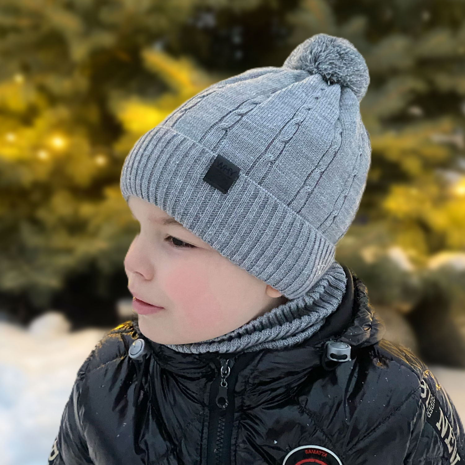 Pojke vinter set: mössa och halsduk, orange, med pompom, Deny
