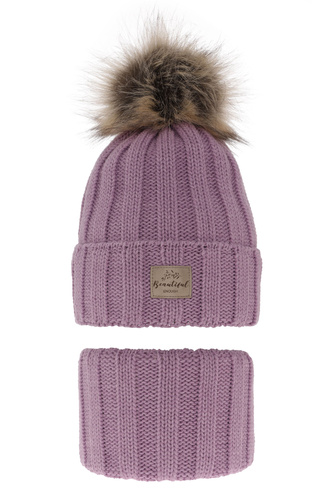 Flicka vinter set: mössa och halsduk, lila, med pompom, Kaliope