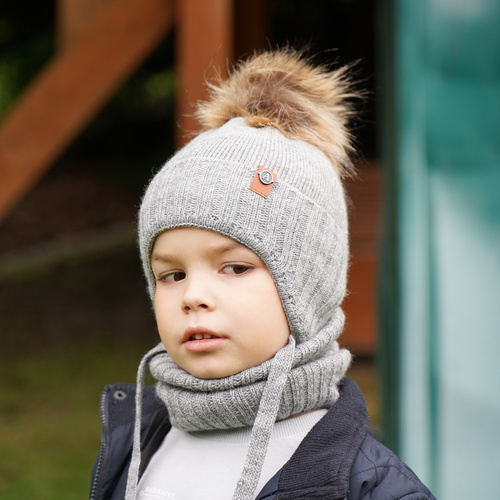Pojke vinter set: mössa och tubhalsduk, jeans, med knytband, Dominik