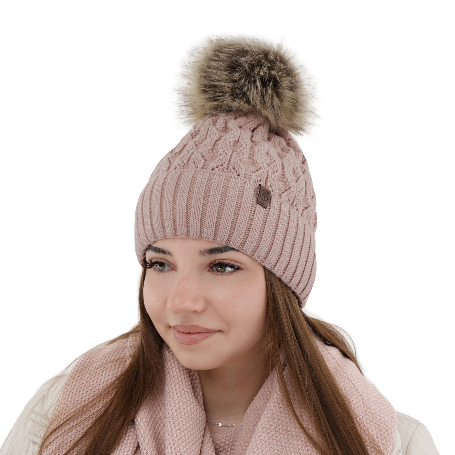 Dam vintermössa, rosa, med pompom, Katty